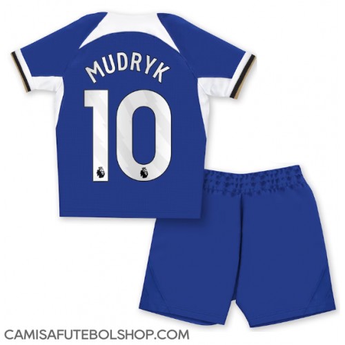 Camisa de time de futebol Chelsea Mykhailo Mudryk #10 Replicas 1º Equipamento Infantil 2023-24 Manga Curta (+ Calças curtas)
